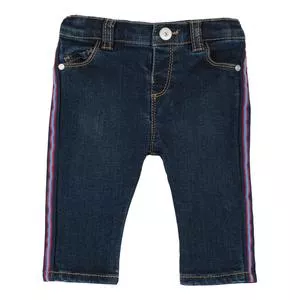 Calça Jeans Skinny Com Recortes<BR>- Azul Escuro & Vermelha<BR>- Chicco