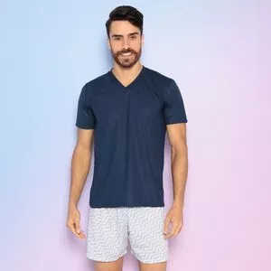 Pijama Básico<BR>- Azul Marinho & Branco