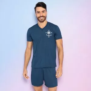 Pijama Bússola<BR>- Azul Marinho & Cinza