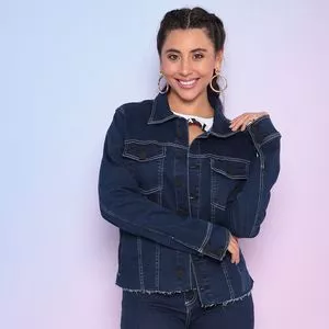 Jaqueta Jeans Com Recortes<BR>- Azul Marinho