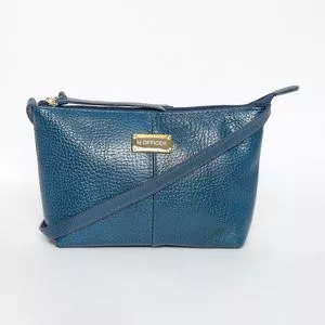 Bolsa Em Couro Transversal Texturizada<BR>-Azul Escuro<BR>-12,5x19,5x5cm