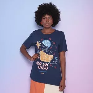 Camiseta Musa Dos Astros <BR>- Azul Marinho & Amarelo Escuro