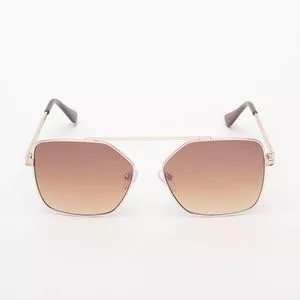Óculos De Sol Retangular<BR>- Marrom Claro & Dourado