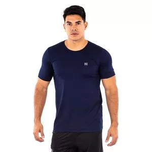 Camiseta Com Tag<BR>- Azul Marinho & Branca