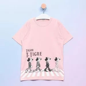 Camiseta Tigor T. Tigre®<BR>- Rosa Claro & Cinza