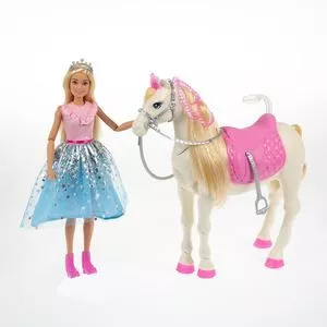 Boneca Barbie® Aventura da Princesa & Cavalo Morning Star™<BR>- Rosa Claro & Off White<BR>- 32,4x10,8x1,2cm