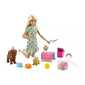 Boneca Barbie® Aniversário Do Cachorrinho<BR>- Pink & Amarela<BR>- 32,5x23x7cm