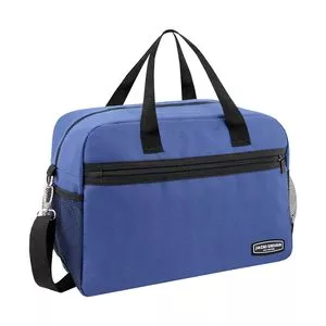 Bolsa De Viagem Com Zíper<BR>- Azul & Preta<BR>- 28x38x16cm<BR>- Jacki Design