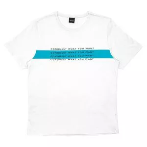 Camiseta Com Inscrições<BR>- Branca & Azul Turquesa<BR>- Rovitex Teen