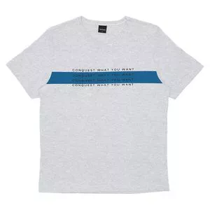 Camiseta Com Inscrições<BR>- Cinza Claro & Azul<BR>- Rovitex Teen