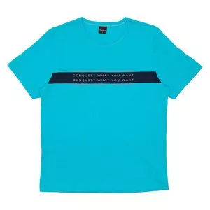 Camiseta Com Inscrições<BR>- Azul Claro & Azul Marinho<BR>- Rovitex Teen