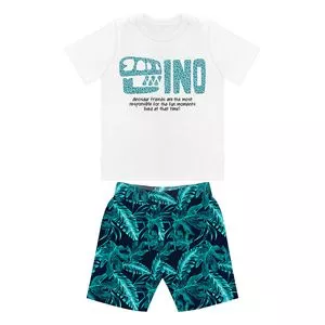 Conjunto De Camiseta & Bermuda Dino<BR>- Branco & Verde Água<BR>- Rovitex