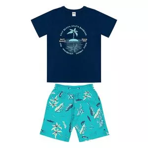 Conjunto De Camiseta & Bermuda<BR>- Azul Marinho & Verde Água<BR>- Rovitex