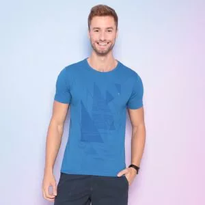 Camiseta Triângulos<BR>- Azul