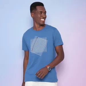 Camiseta Geométrica<BR>- Azul & Branca