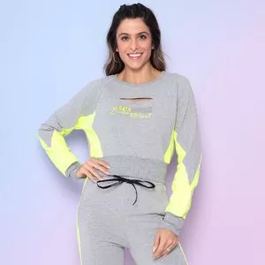 Blusão Com Recortes<BR>- Cinza Claro & Amarelo Neon