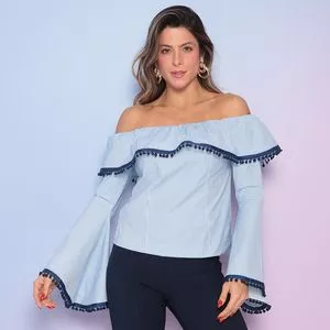 Blusa Ciganinha Listrada Com Babados<BR>- Azul Claro & Azul Marinho<BR>- Confraria