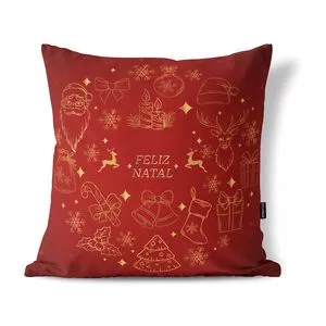 Capa De Almofada Natal Veludo Velvet<BR>- Vermelha & Dourada<BR>- 42x42cm<BR>- STM