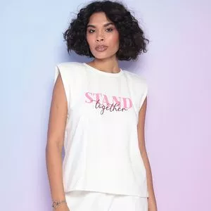 Regata Muscle Tee Together <BR>- Off White & Rosa