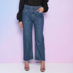 Calça Jeans Reta Com Puídos <BR>- Azul