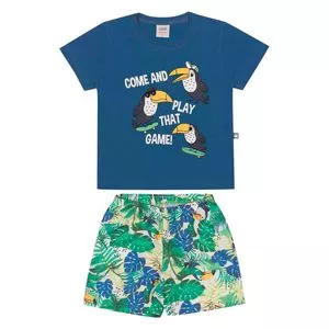 Conjunto De Camiseta & Bermuda Tucanos<BR>-Azul Escuro & Verde