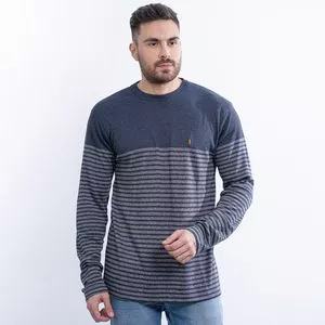 Suéter Listrado <BR>- Azul Marinho & Cinza
