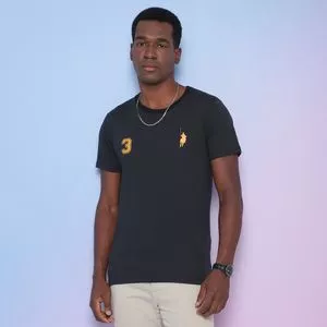 Camiseta Com Inscrição<BR>- Preta & Amarela<BR>- Club Polo Collection