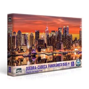Quebra-Cabeça Panorâmico Skyline De Manhattan<BR>- Laranja & Preto<BR>- 1500Pçs<BR>- Toyster