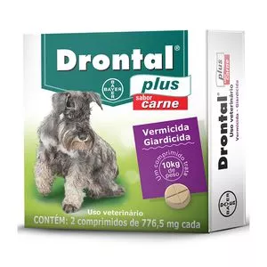 Vermicida & Giardicida Drontal® Plus<BR>- Via Oral<BR>- Carne<BR>- 2 Comprimidos<BR>- 776,5mg<BR>- Elanco
