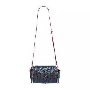 Bolsa Transversal Jeans Coca-Cola®<BR>- Azul Escuro & Vermelha<BR>- 15x19,5x8cm<BR>- Coca Cola