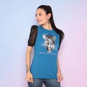 Camiseta Tigre<BR>- Azul & Preta