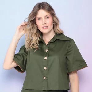 Camisa Com Botões<BR>- Verde Militar