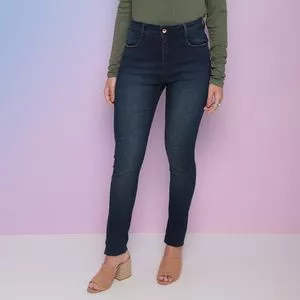 Calça Jeans Skinny Com Bolsos<BR>- Preta