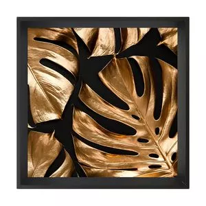Quadro Folhagens<BR>- Preto & Dourado<BR>- 70x70x3cm<BR>- Arte Própria