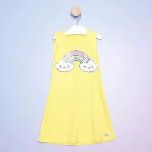 Vestido Canelado Arco-Íris<BR>- Amarelo & Rosa<BR>- Mylu