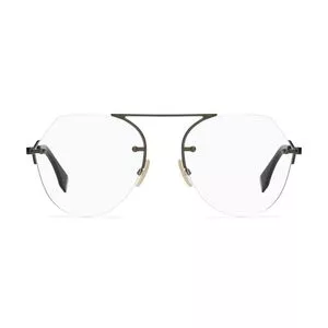 Armação Arredondada Para Óculos De Grau<BR>- Cinza Escuro & Preta<BR>- Fendi