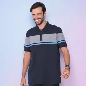 Polo Com Recortes<BR>- Azul Marinho & Cinza<BR>- Calvin Klein