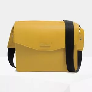 Bolsa Transversal Com Tag<BR>-Amarelo Escuro & Preta<BR>-17,5x21x8cm<BR>-Kesttou