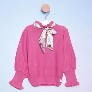 Blusa Com Lenço<BR>- Pink & Off White<BR>- Mini Lady