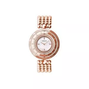 Relógio Analógico V193<BR>- Rosê Gold & Branco<BR>- Versace
