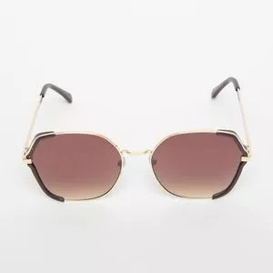 Óculos De Sol Retangular<BR>- Marrom & Dourado<BR>- Les Bains Paris