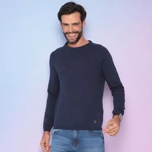 Suéter Em Tricô<BR>- Azul Marinho