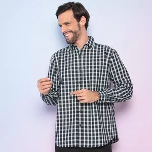 Camisa Comfort Fit Xadrez<BR>- Preta & Branca