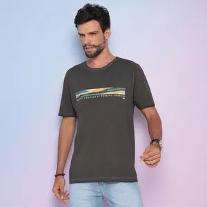 Camiseta Estonada Com Recortes<BR>- Preta & Laranja