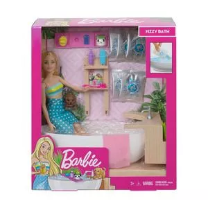 Boneca Barbie® Banho De Espumas<BR>- Rosa & Branca<BR>- 32,5x28x9,5cm<BR>- Reval
