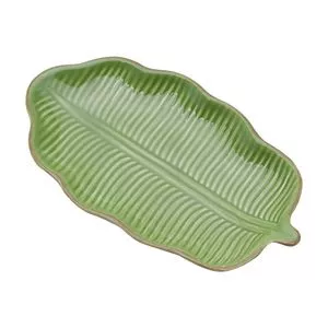 Prato Decorativo Leaf<BR>- Verde & Marrom<BR>- 2x16x9cm<BR>- Lyor