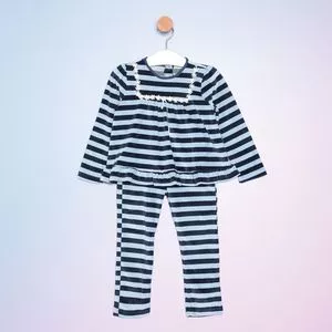 Pijama Infantil De Blusa & Calça Listrado<BR>- Azul Marinho & Azul Claro