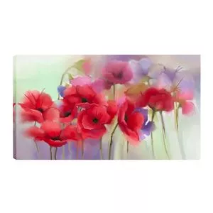 Quadro Impressão Digital Flores<BR>- Vermelho & Lilás<BR>- 55x100x3cm<BR>- Atelier Valverde