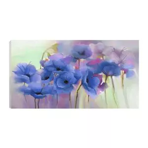 Quadro Flores Azul<BR>- Azul & Lilás<BR>- 55x100x3cm<BR>- Atelier Valverde