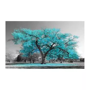 Quadro Árvore<BR>- Cinza & Azul Claro<BR>- 55x100x3cm<BR>- Atelier Valverde